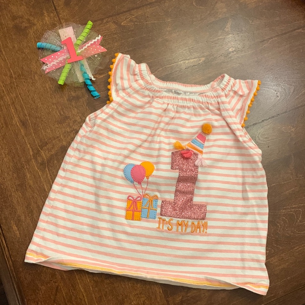 Mud Pie 12-18 month First Birthday Shirt and Bow